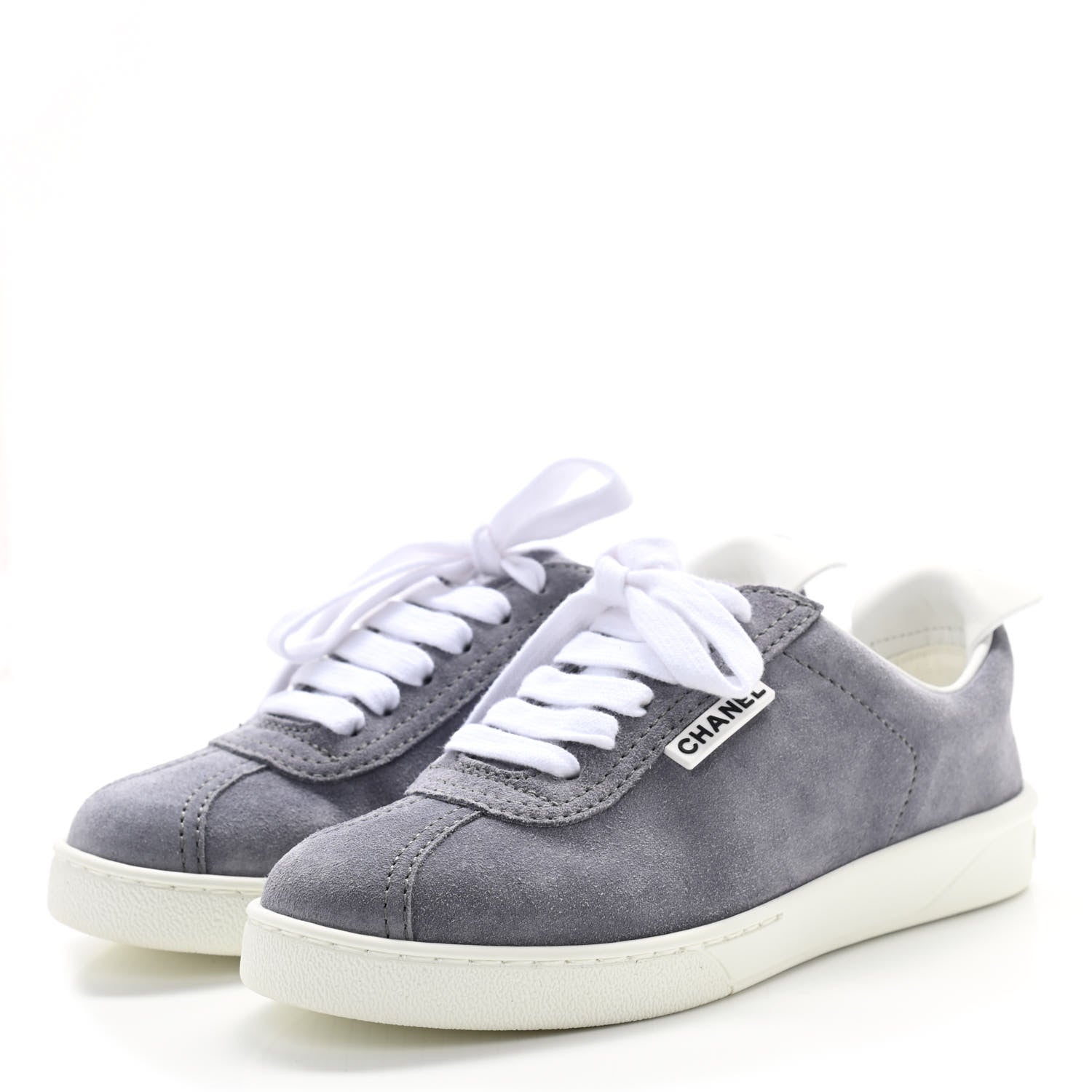 Chanel Suede Calfskin Womens Sneakers 35 Dark Gray 3 of 8