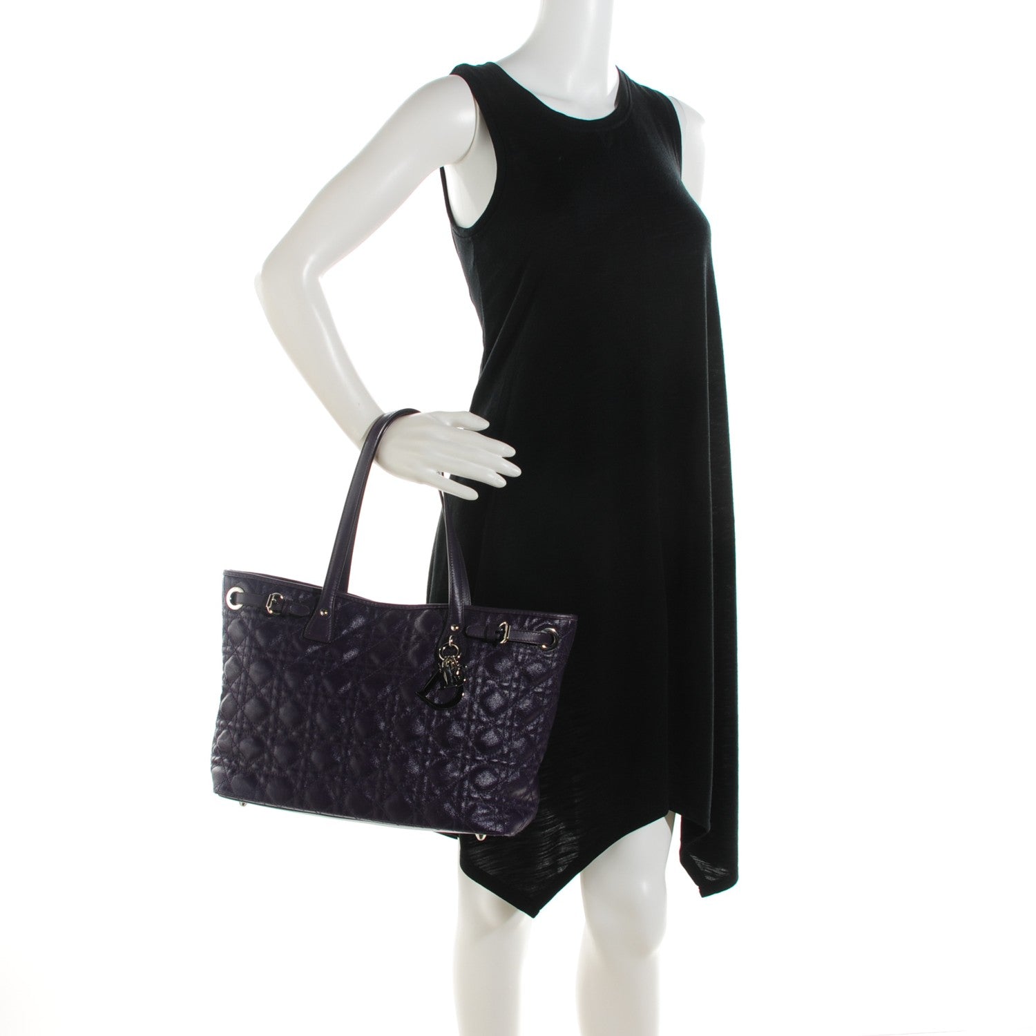 Christian Dior Coated Canvas Cannage Medium Panarea Tote Purple 2 of 7