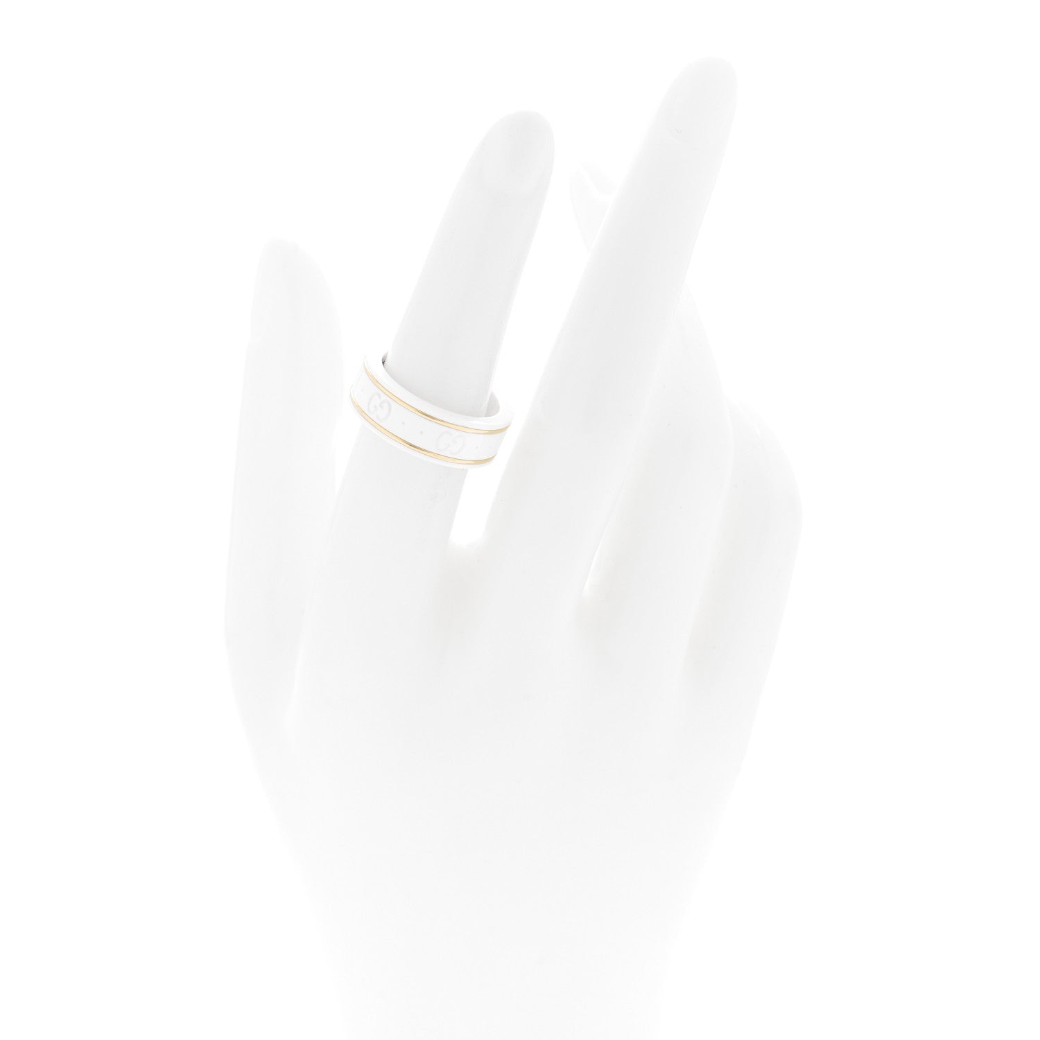 Gucci 18K Yellow Gold Ceramic Icon Band Ring 53 6.25 White 2 of 5