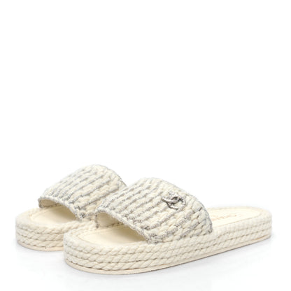 Chanel Braided Knit CC Mules 40 Ecru 3 of 9