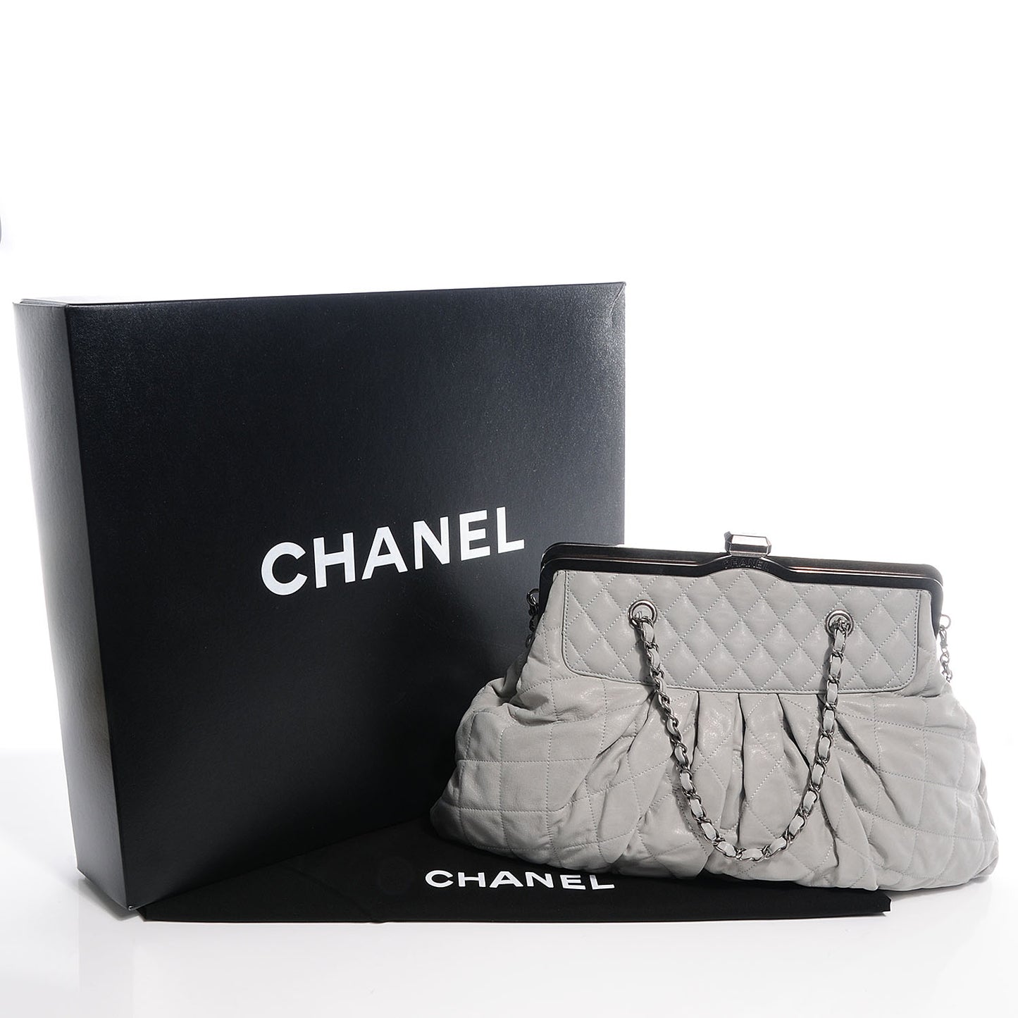 Iridescent Calfskin Chic Quilt Frame Tote Light Grey