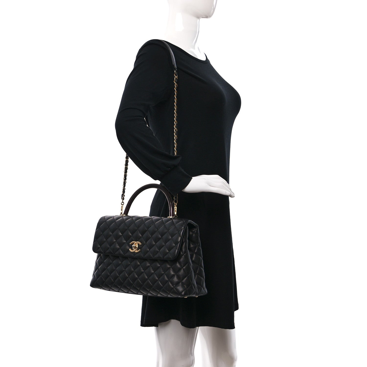 Chanel Caviar Lizard Quilted Medium Coco Handle Flap Black 2 of 12