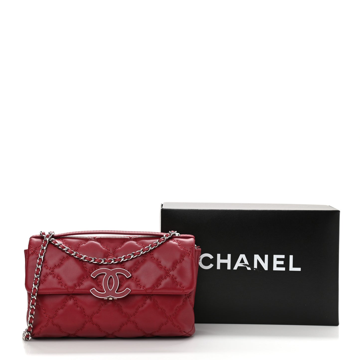 Calfskin Quilted Double Stitch Hamptons Clutch with Chain Red