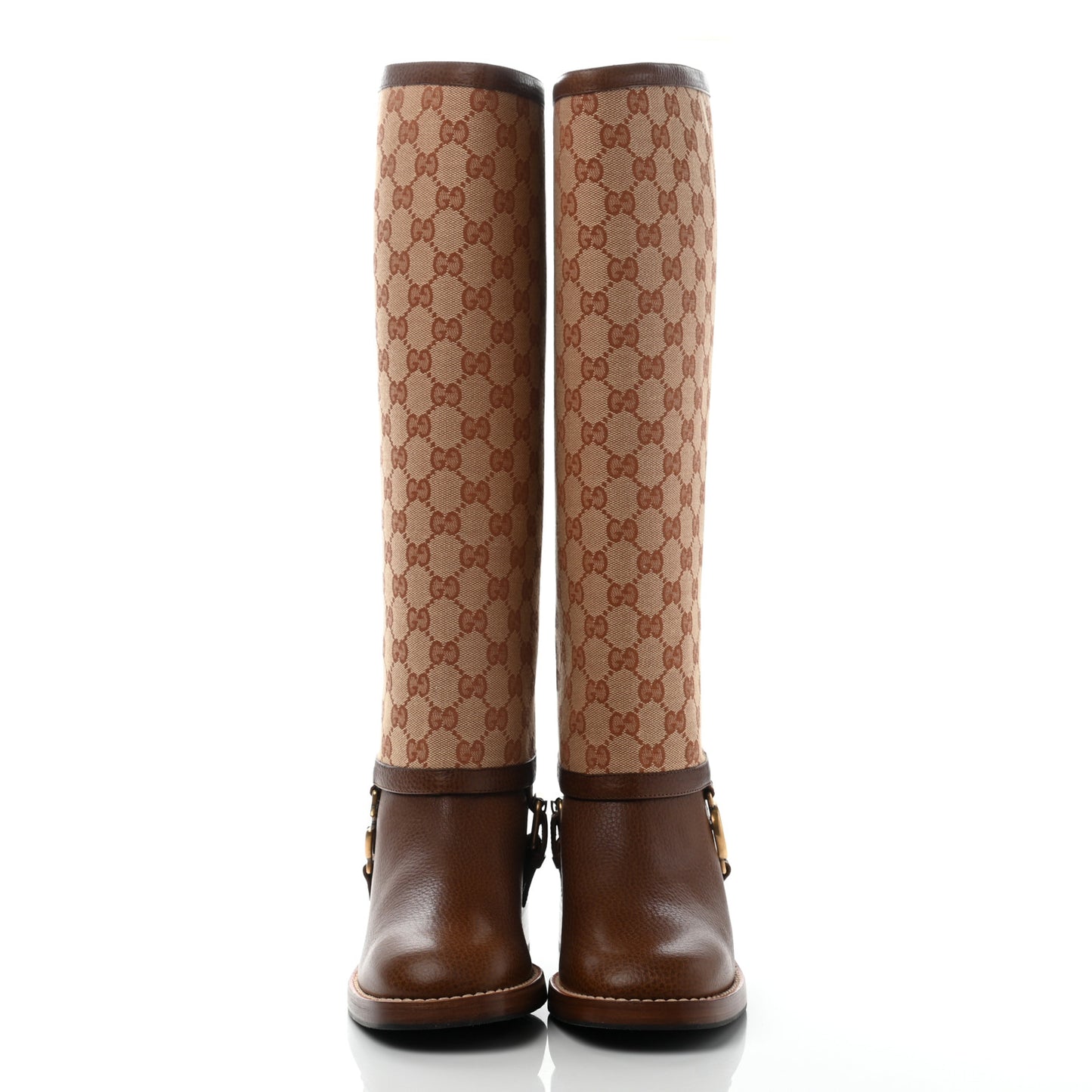 GG Monogram Calfskin Lola Tall Boots 38 Beige Ruggine Cuir