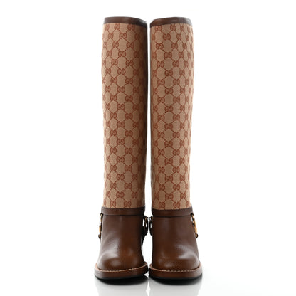 Gucci GG Monogram Calfskin Lola Tall Boots 38 Beige Ruggine Cuir 2 of 15