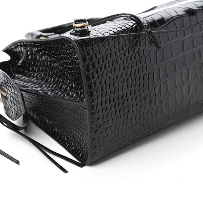 Balenciaga Shiny Supple Calfskin Crocodile Embossed Brass Hardware Neo Classic City Black 6 of 9