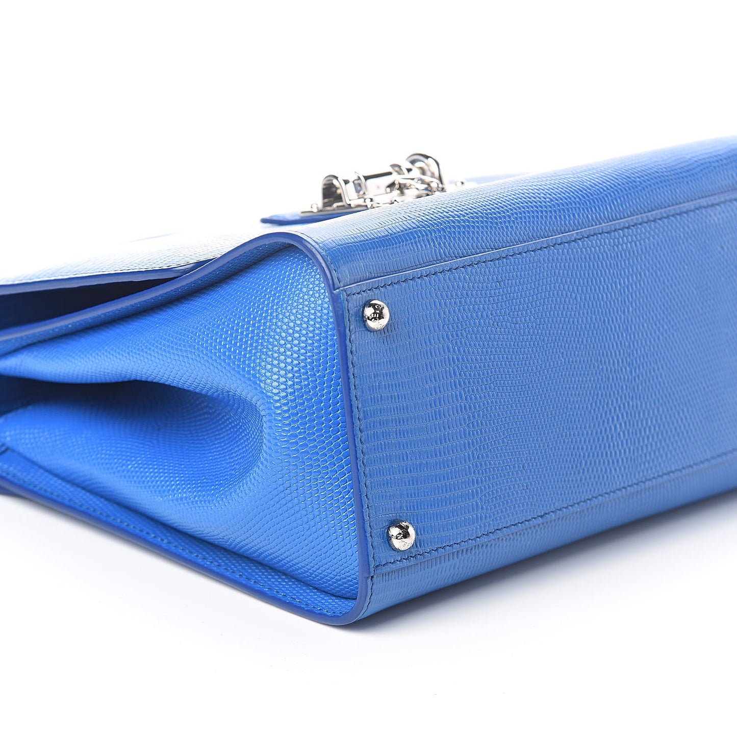 Lizard Calfskin Embossed Medium Monica Top Handle Bag Bleuette