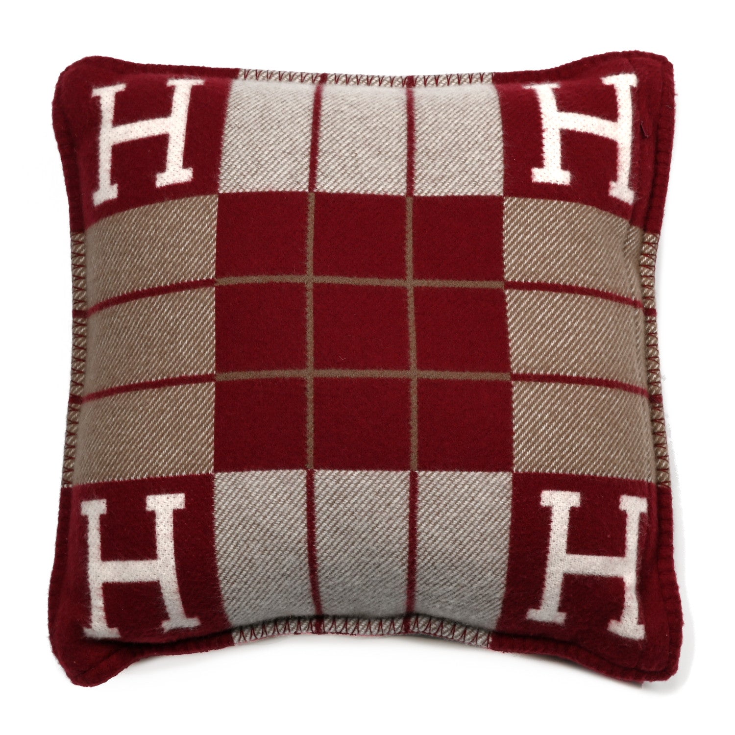 Hermes Wool Cashmere Avalon III Pillow PM Ecru Rouge 2 of 3