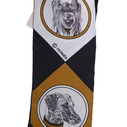 Hermes Silk Colliers Et Chiens Twilly Black Gold White 4 of 5