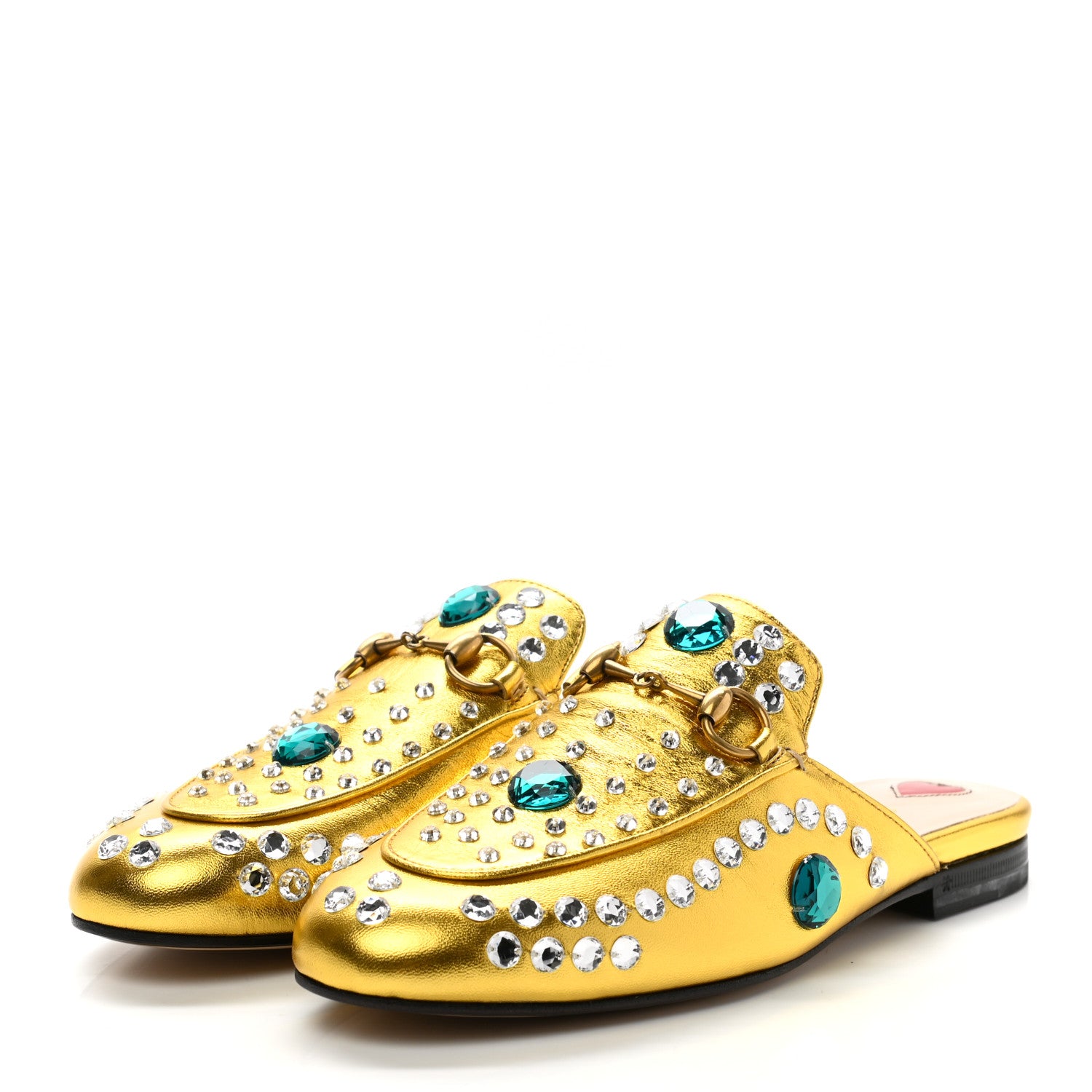 Gucci Metallic Nappa Crystal Womens Princetown Slippers 35.5 Gold 3 of 9
