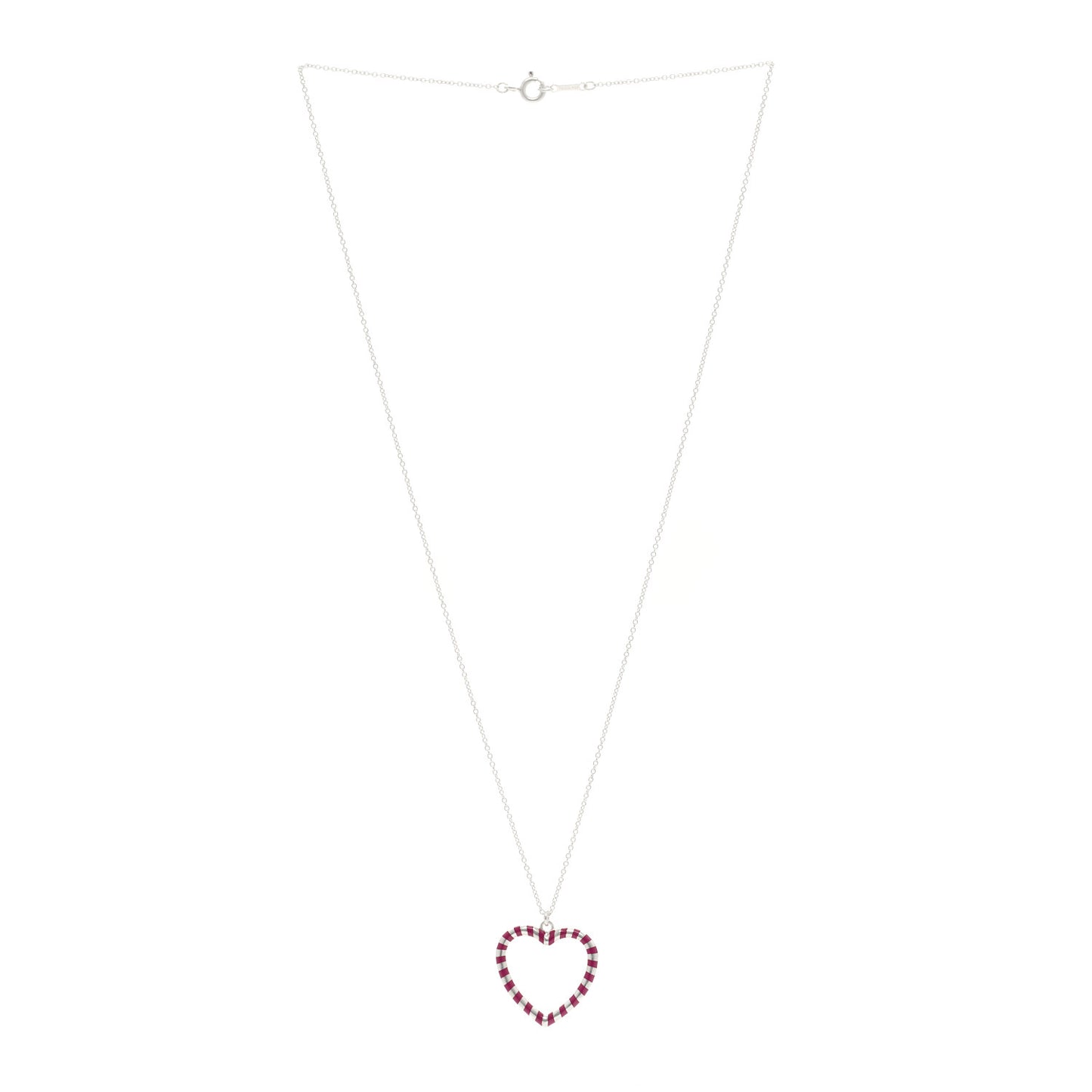 Sterling Silver Enamel Paloma Picasso Striped Heart Pendant Necklace Red