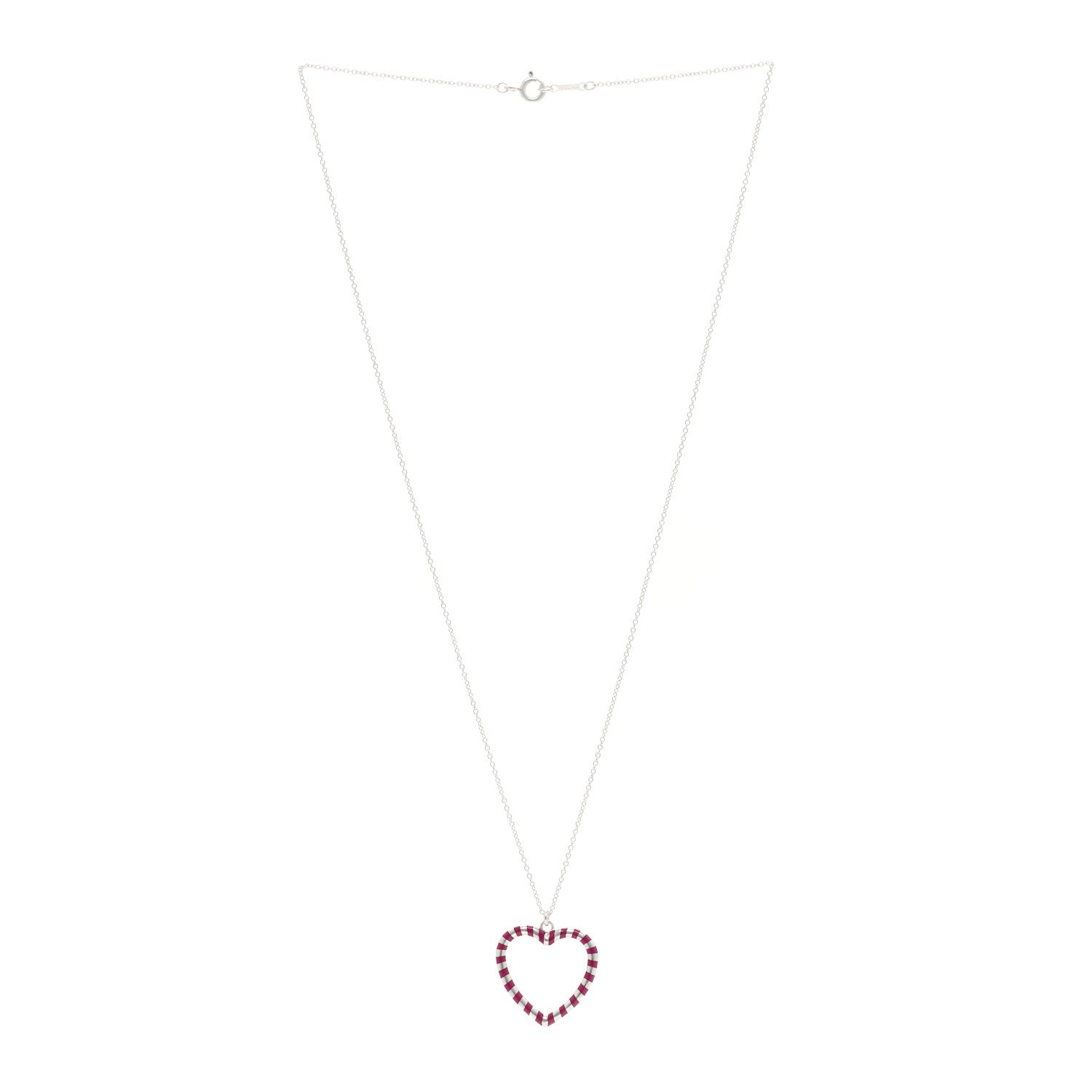 Tiffany Sterling Silver Enamel Paloma Picasso Striped Heart Pendant Necklace Red 3 of 4