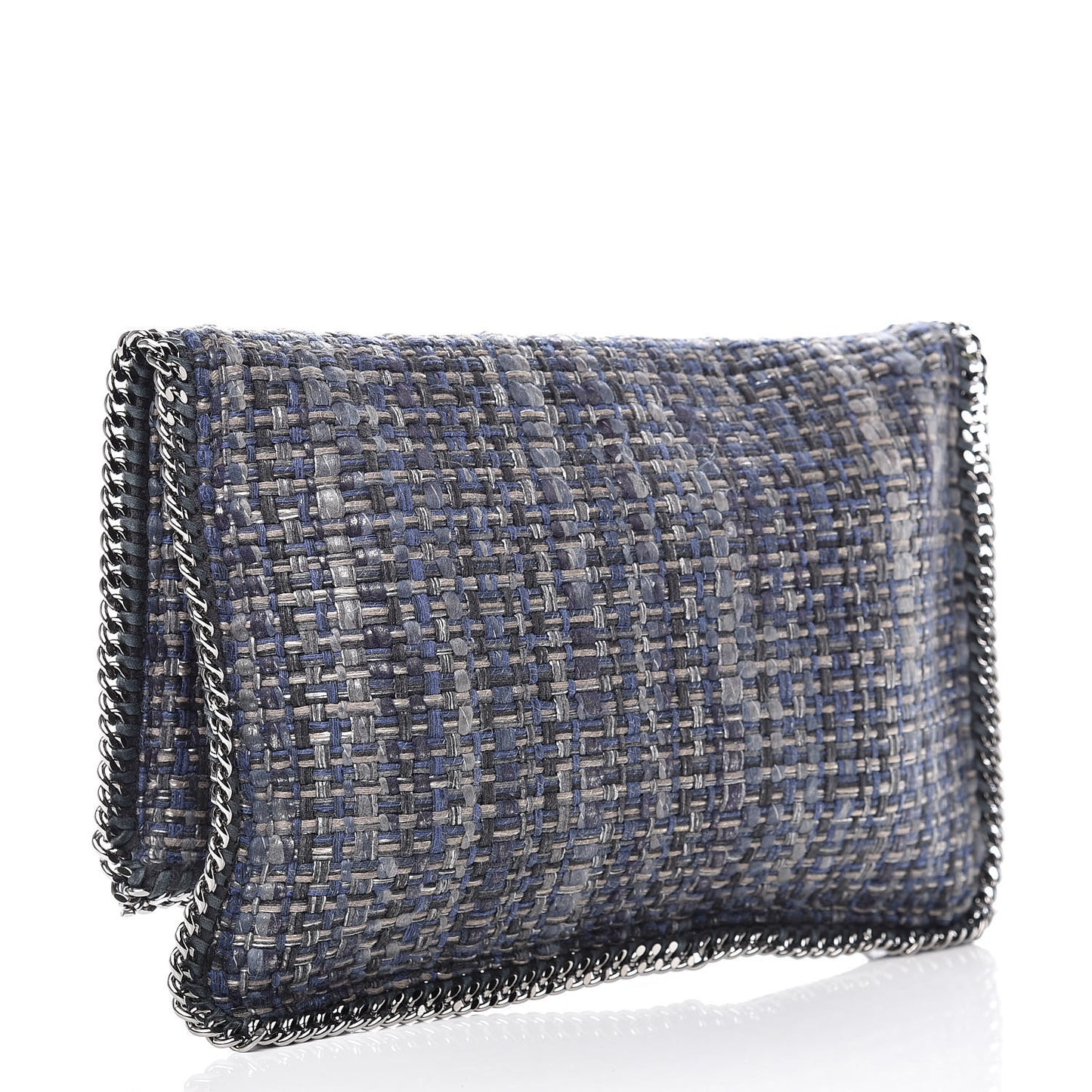 Woven Boucle Fold Over Falabella Clutch Blue