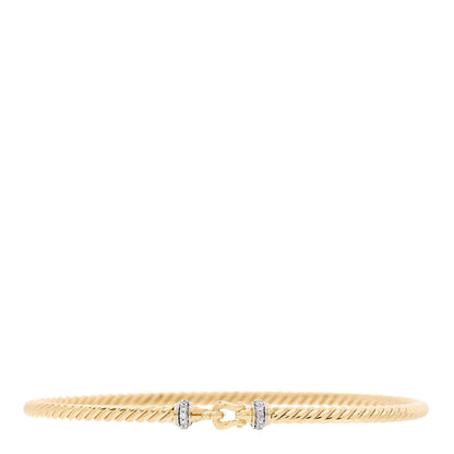 David Yurman 18K Yellow Gold Diamond 2.6mm Cable Collectibles Buckle Bracelet 1 of 4