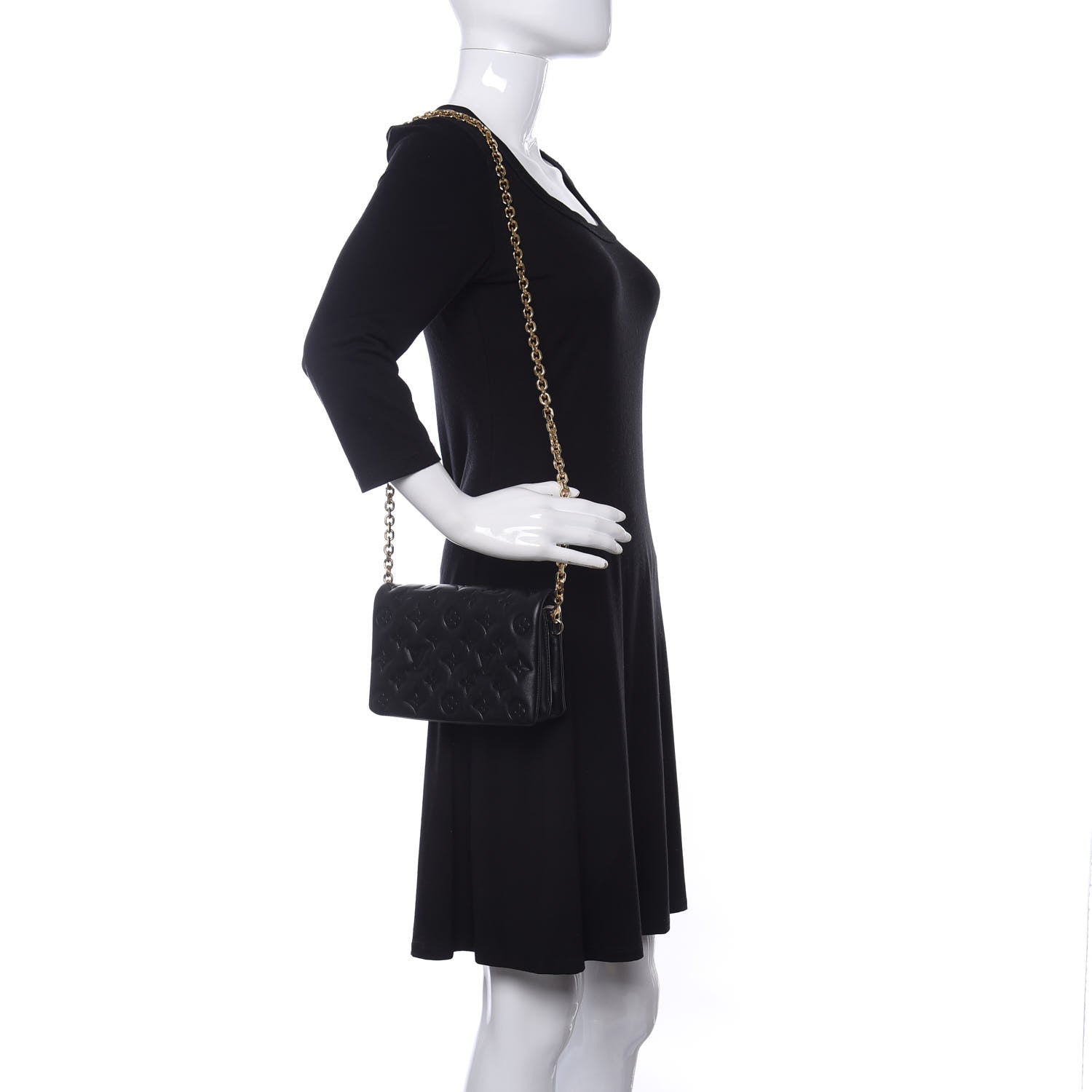 Louis Vuitton Lambskin Embossed Monogram Pochette Coussin Black 2 of 10