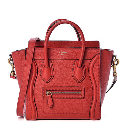 Celine Drummed Calfskin Nano Luggage Coquelicot 1 of 11