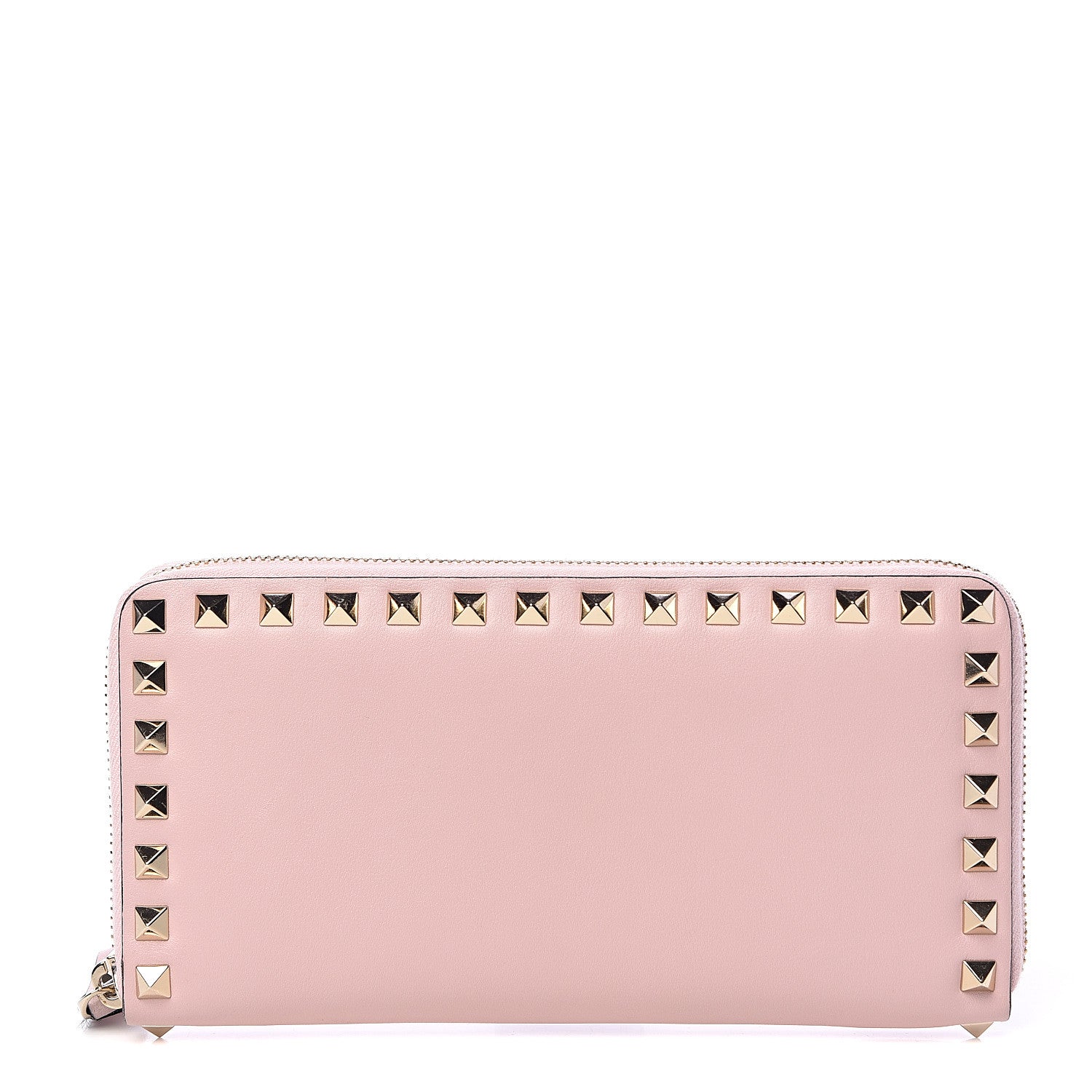 Valentino Garavani Calfskin Rockstud Zip Around Wallet Water Rose 1 of 9