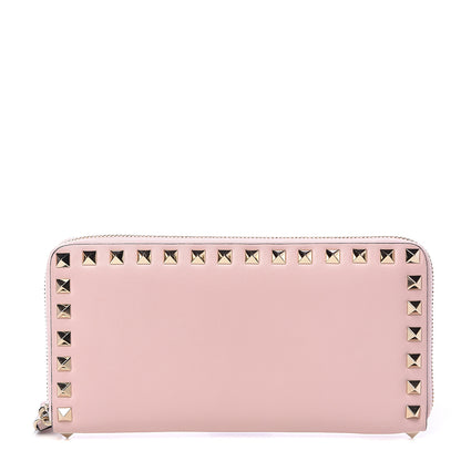 Valentino Garavani Calfskin Rockstud Zip Around Wallet Water Rose 1 of 9