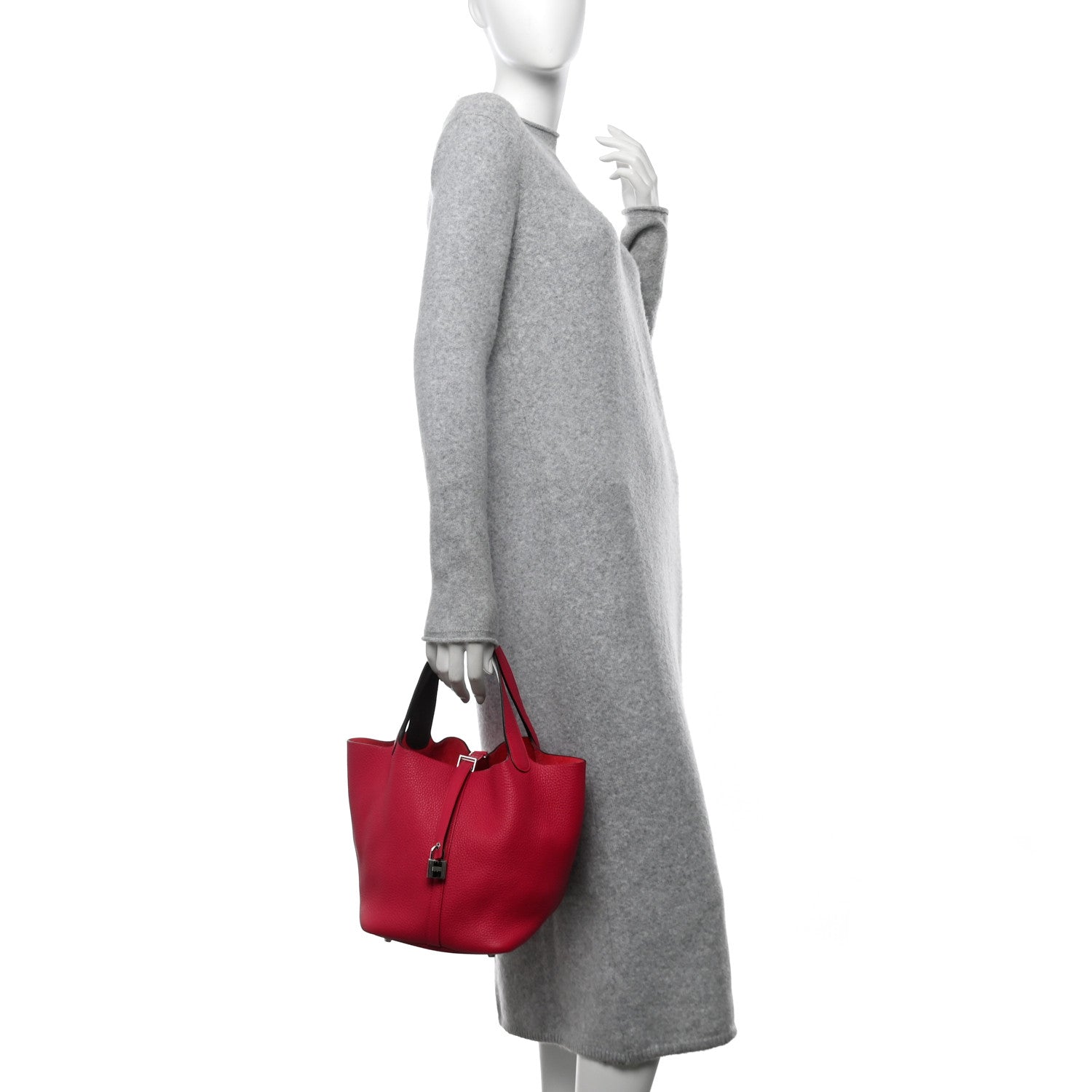 Hermes Taurillon Clemence Swift Eclat Picotin Lock 22 MM Framboise Rouge Sellier 2 of 12