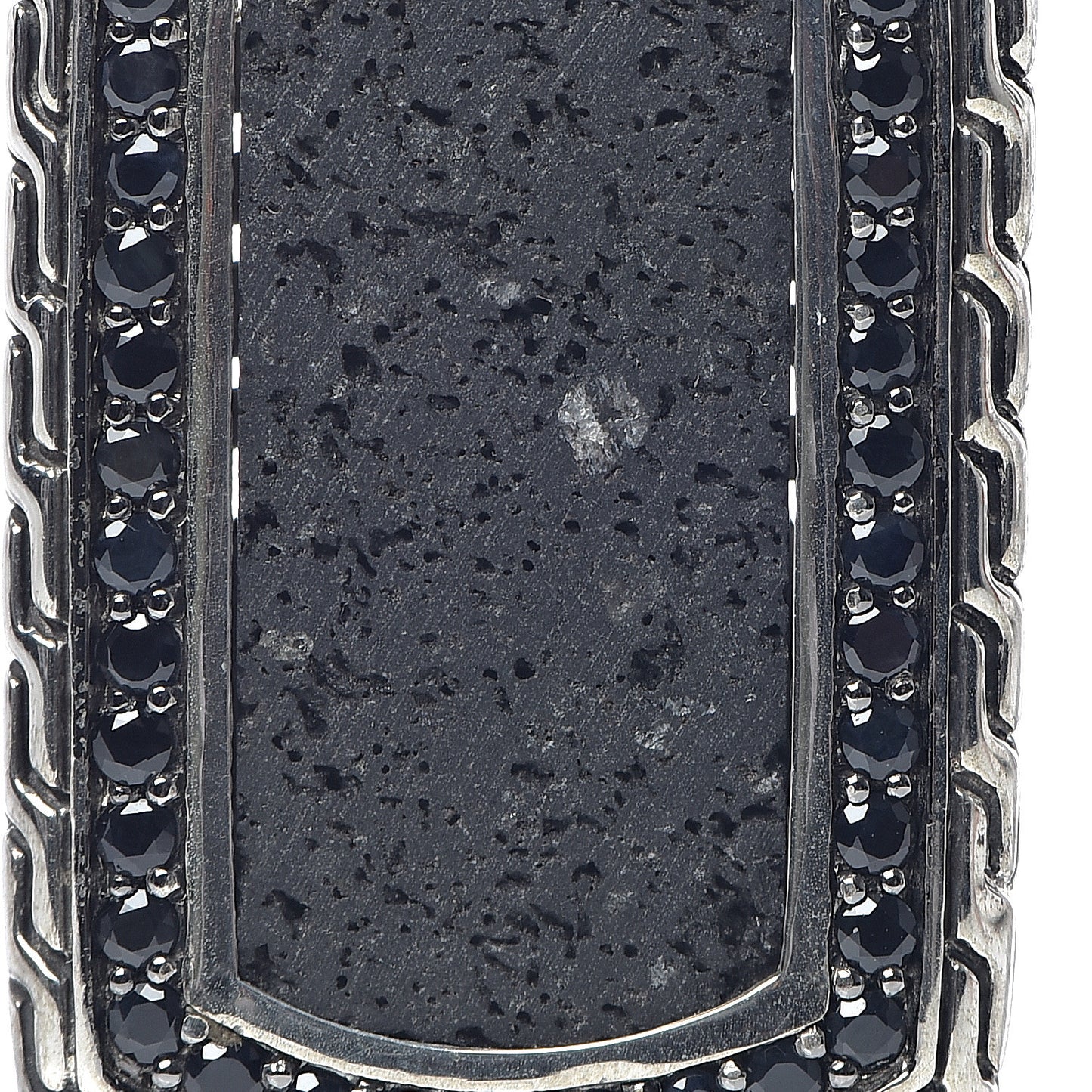 Sterling Silver Black Sapphire Lava Rock Dog Tag Necklace