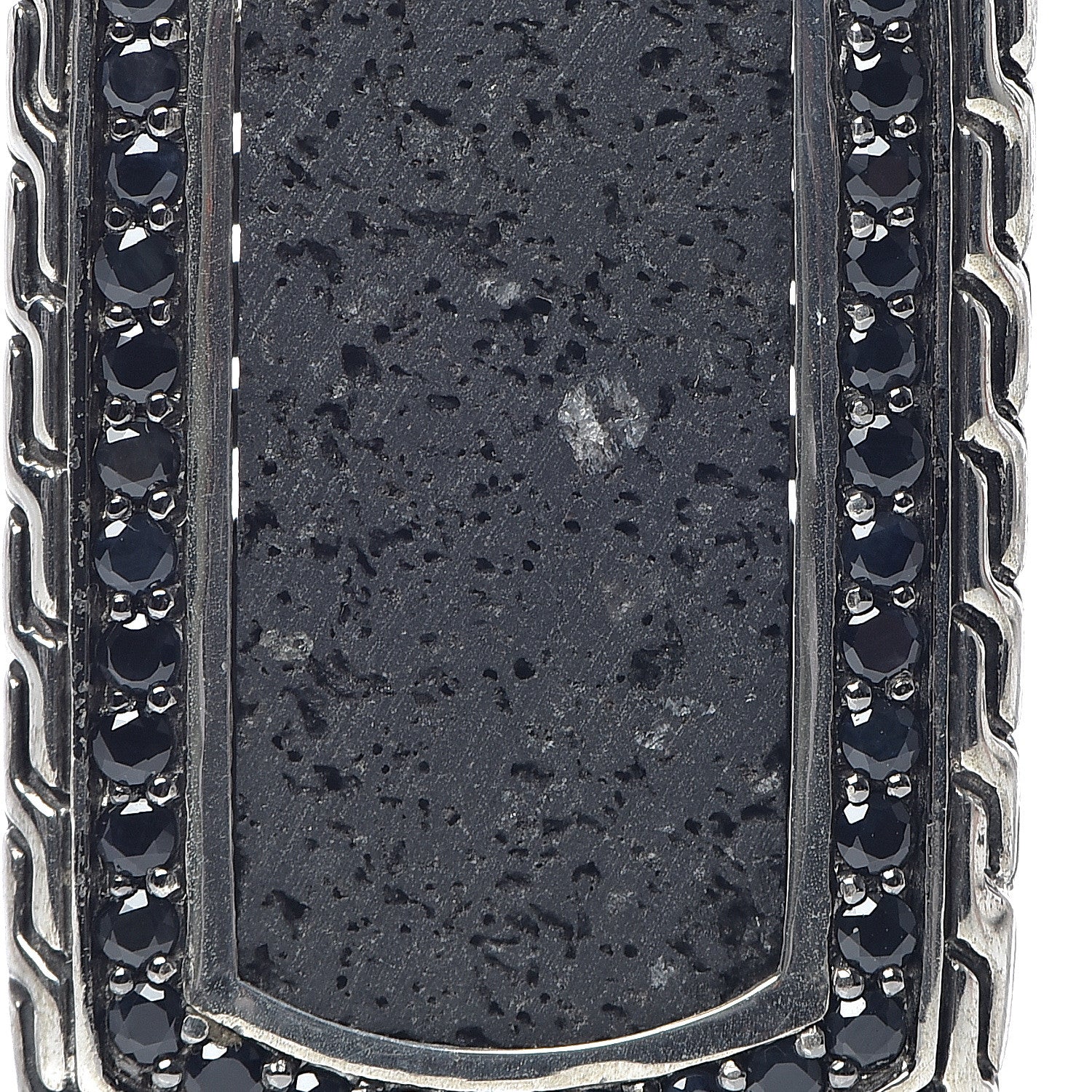 John Hardy Sterling Silver Black Sapphire Lava Rock Dog Tag Necklace 5 of 7