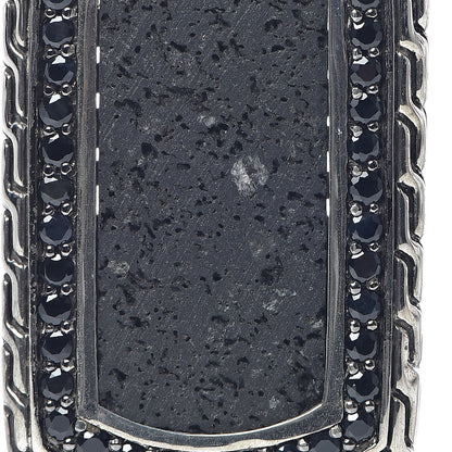 John Hardy Sterling Silver Black Sapphire Lava Rock Dog Tag Necklace 5 of 7