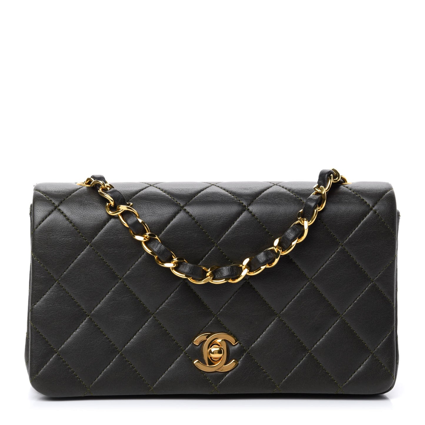 Lambskin Quilted Mini Flap Dark Green