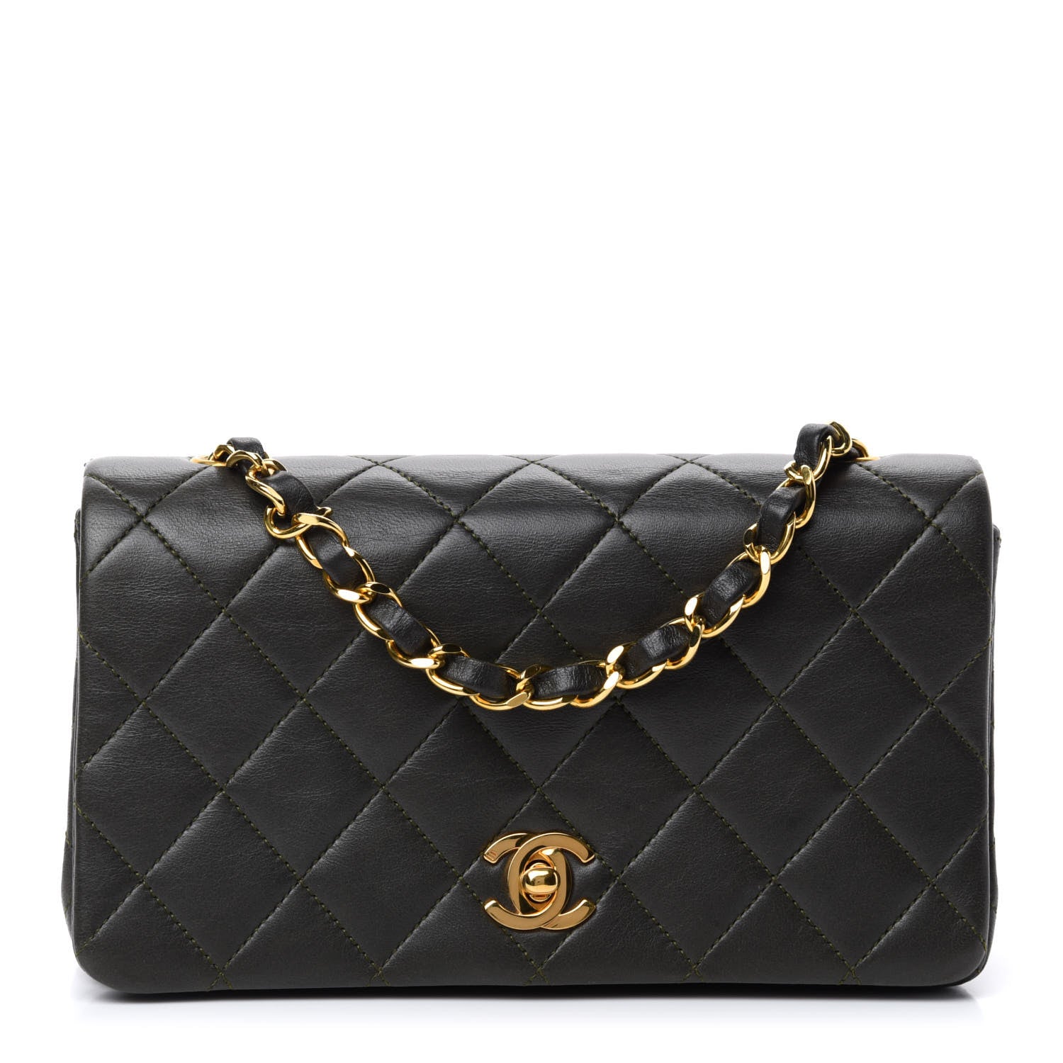 Chanel Lambskin Quilted Mini Flap Dark Green 1 of 12