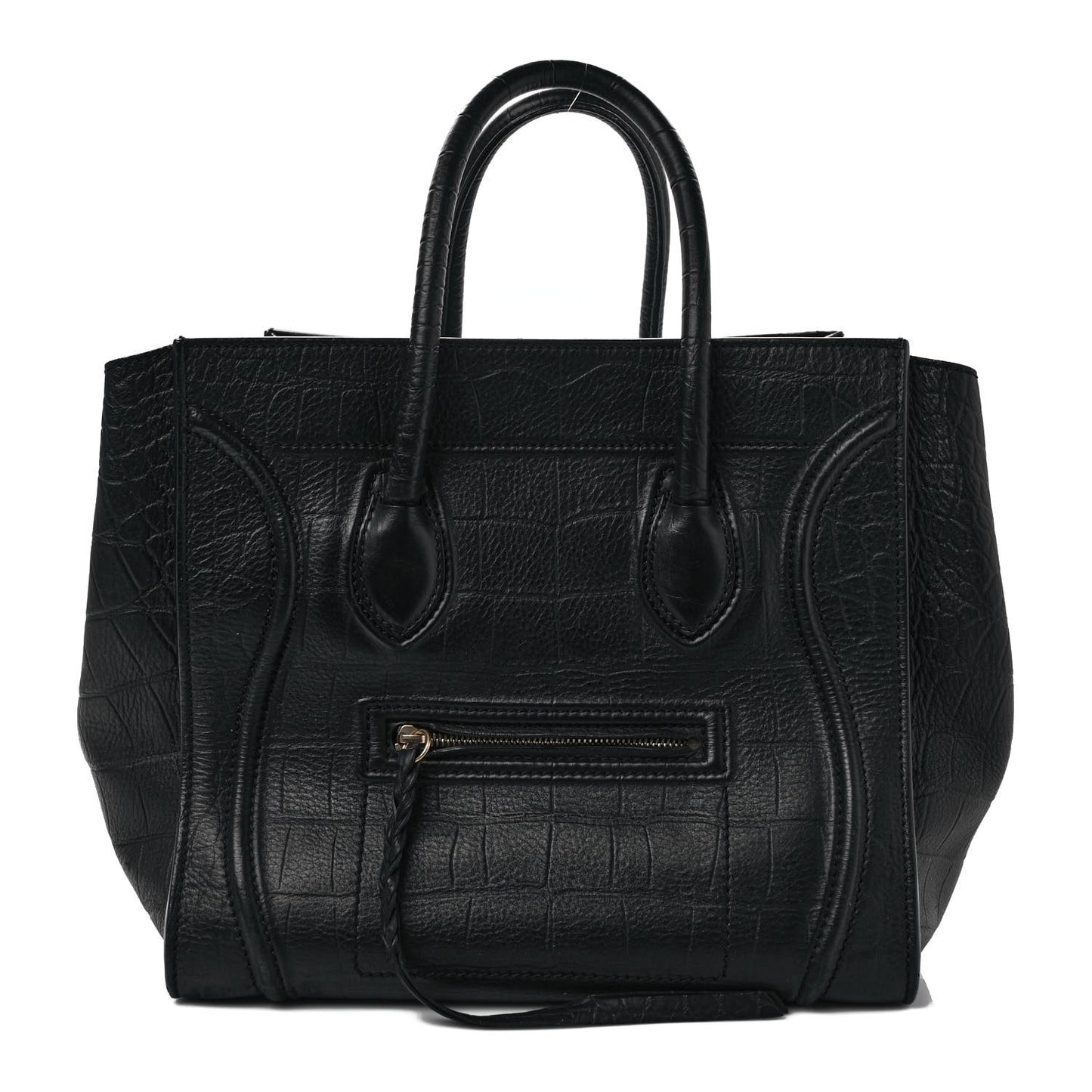 Calfskin Crocodile Embossed Medium Phantom Luggage Black