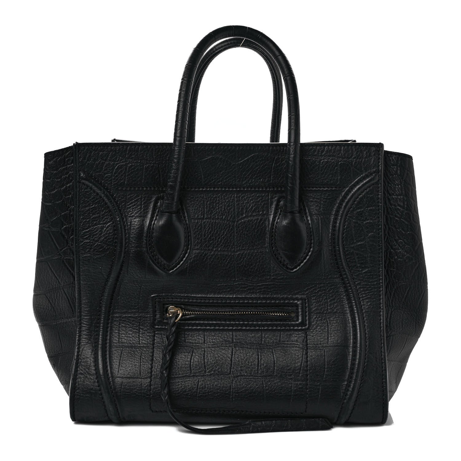 Celine Calfskin Crocodile Embossed Medium Phantom Luggage Black 1 of 11