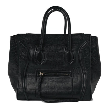 Celine Calfskin Crocodile Embossed Medium Phantom Luggage Black 1 of 11