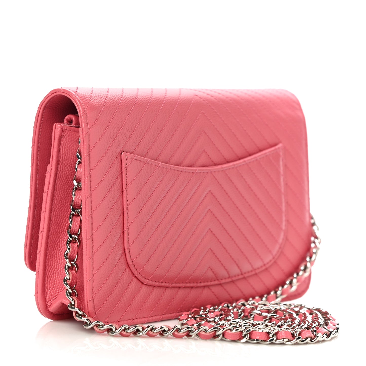 Caviar Chevron Quilted Wallet On Chain WOC Pink