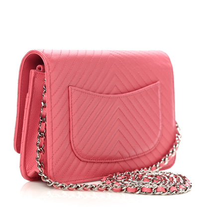 Chanel Caviar Chevron Quilted Wallet On Chain WOC Pink 3 of 12