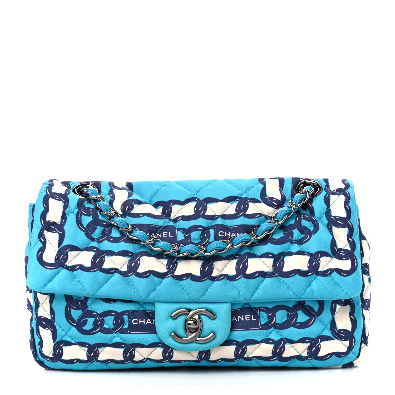Chanel Silk Chain Printed Medium Single Flap Blue 1 of 11