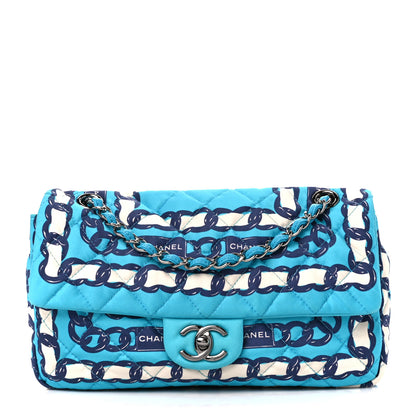 Chanel Silk Chain Printed Medium Single Flap Blue 1 of 11