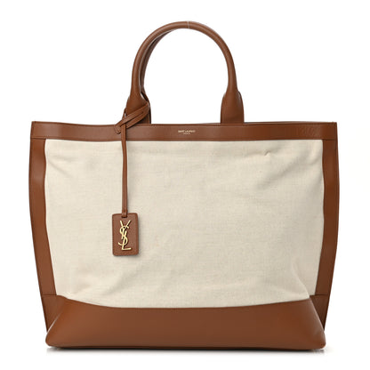 Saint Laurent Calfskin Linen Two Tone Cabas Tote Beige 1 of 10