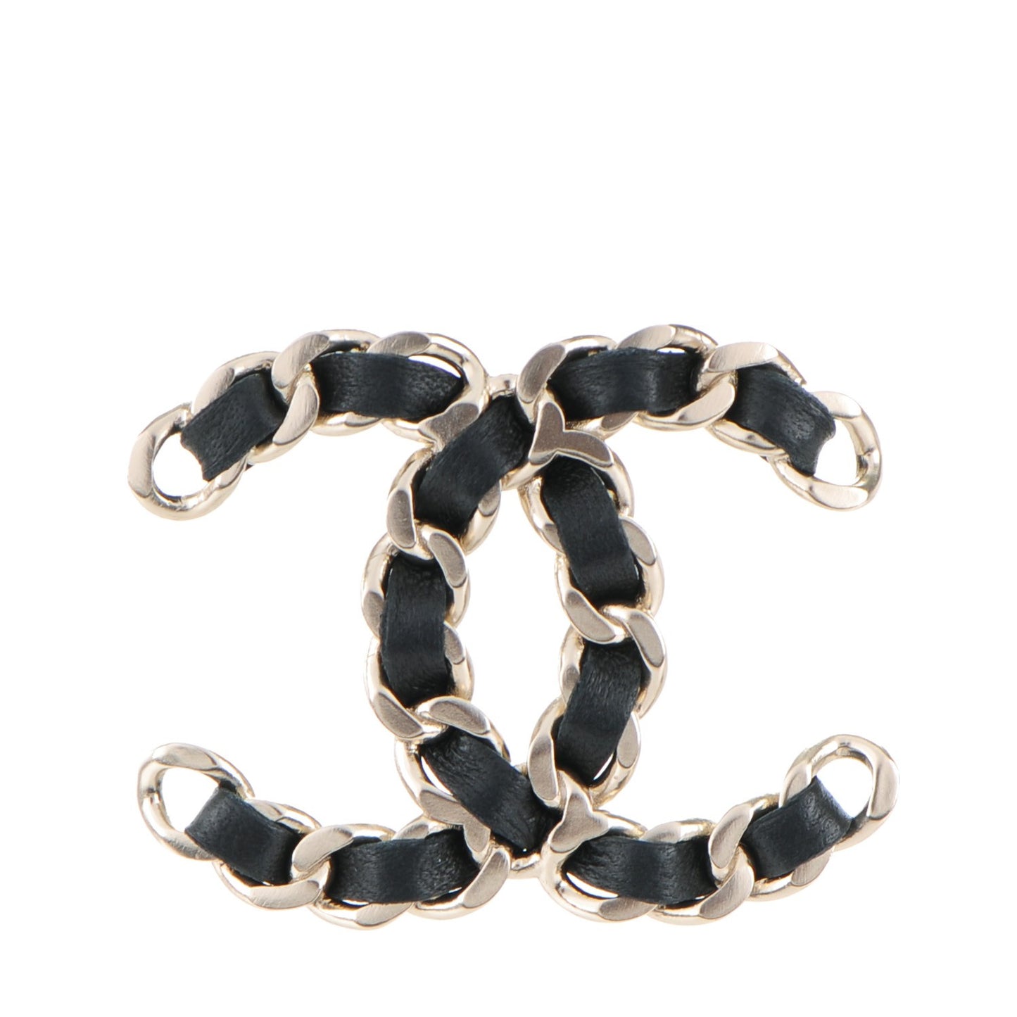 Lambskin Chain CC Brooch Black Gold