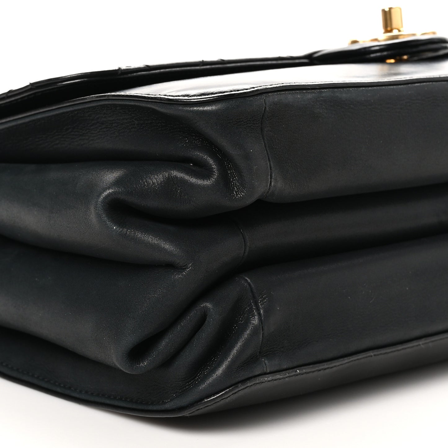 Aged Glazed Calfskin Quilted Straight Lined Flap Black