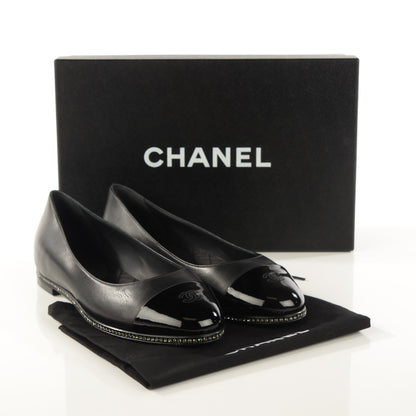 Chanel Patent Lambskin Crystal CC Cap Toe Ballerina Flats 38 Black 5 of 8