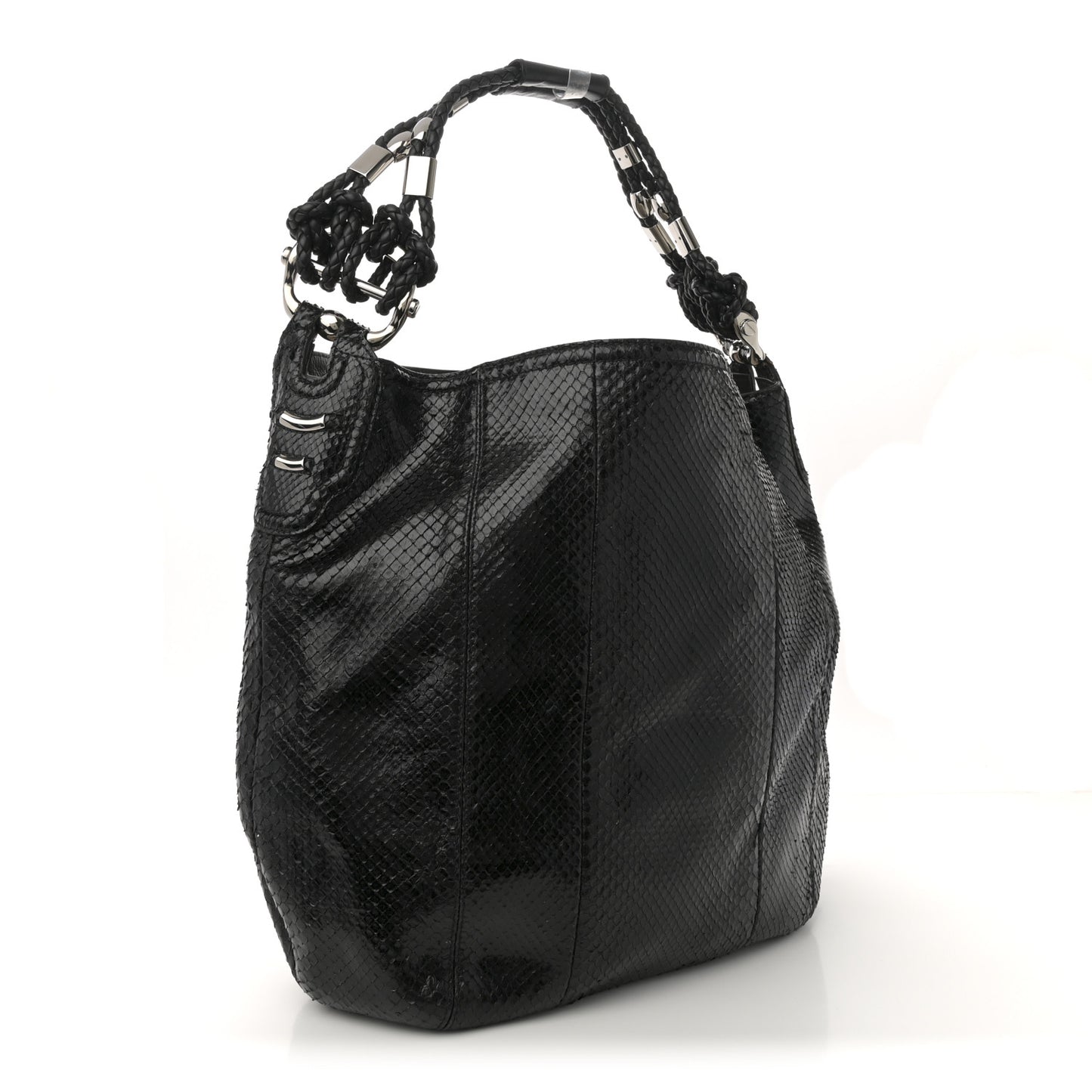 Snakeskin Large Techno Horsebit Hobo Black