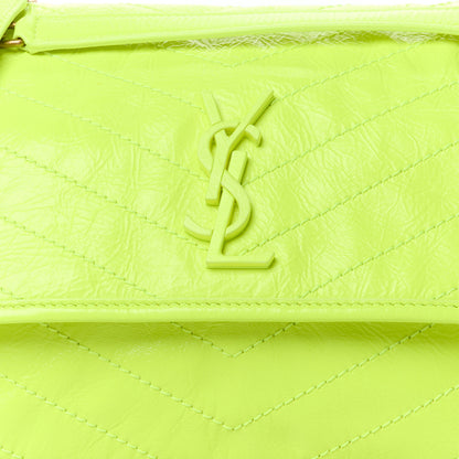 Saint Laurent Crinkled Calfskin Matelasse Monogram Medium Niki Chain Satchel Neon Yellow 9 of 11