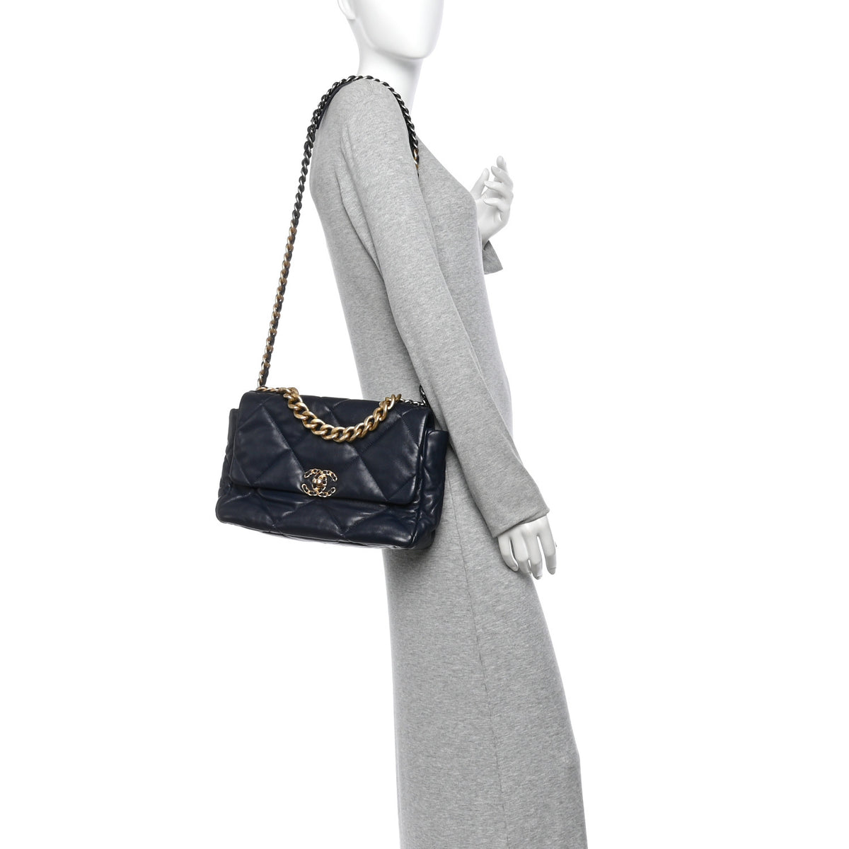 Goatskin Quilted Large Chanel 19 Flap Dark Blue