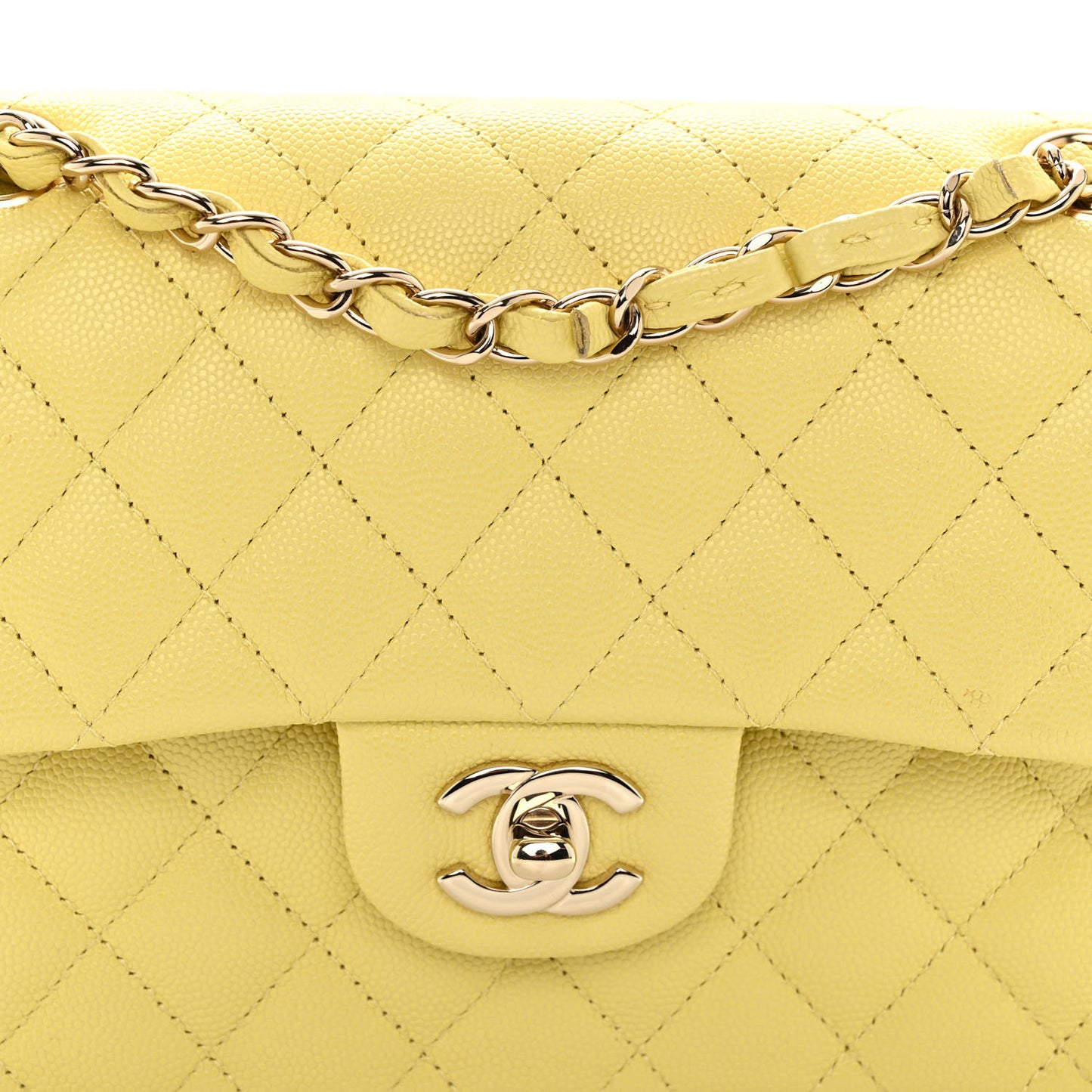 Caviar Quilted Medium Double Flap Light Yellow