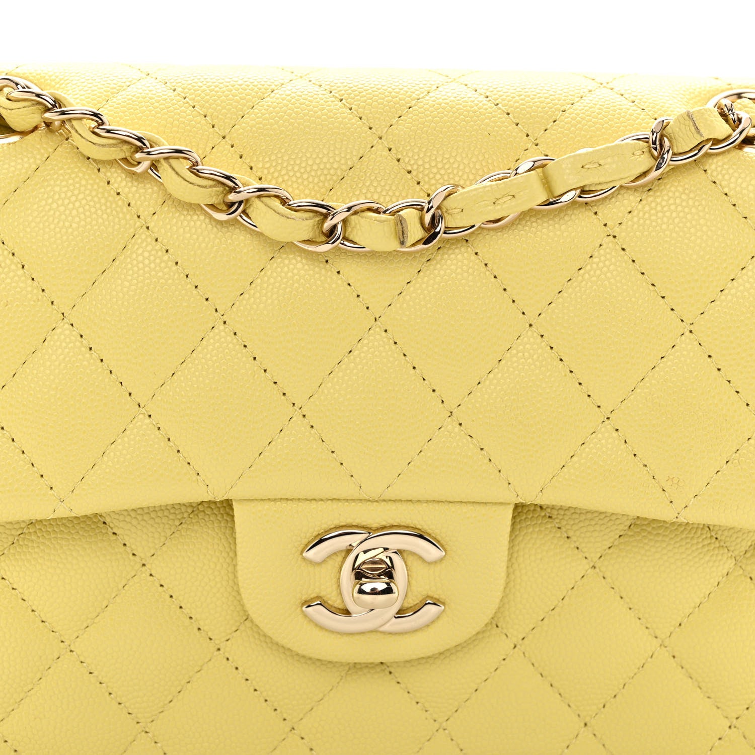 Chanel Caviar Quilted Medium Double Flap Light Yellow 7 of 9