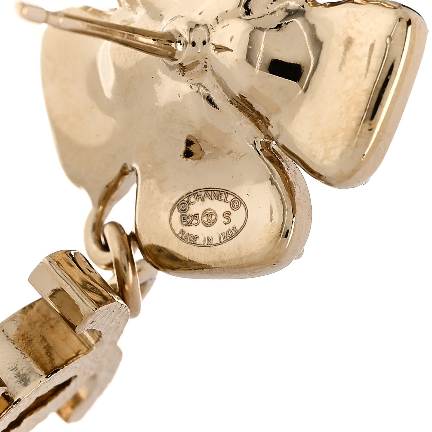 Chanel Pearl Crystal CC Flower Drop Earrings Gold White 4 of 4