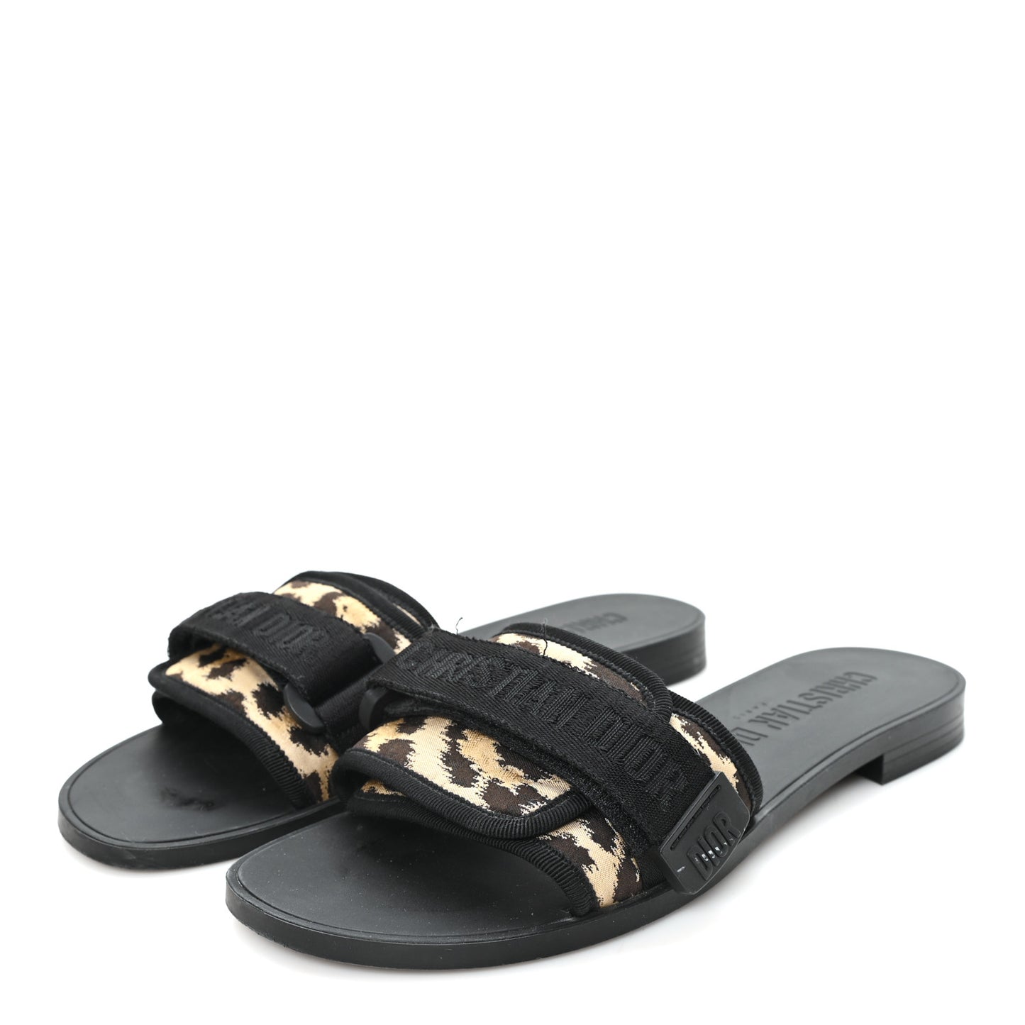Technical Stretch Fabric Leopard Dio(r)evolution Slide Sandals 39 Black Natural