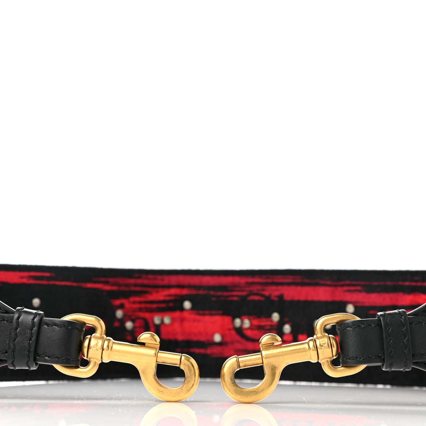 Canvas Embroidered Studded Checkered Embroidered Shoulder Strap Red Black
