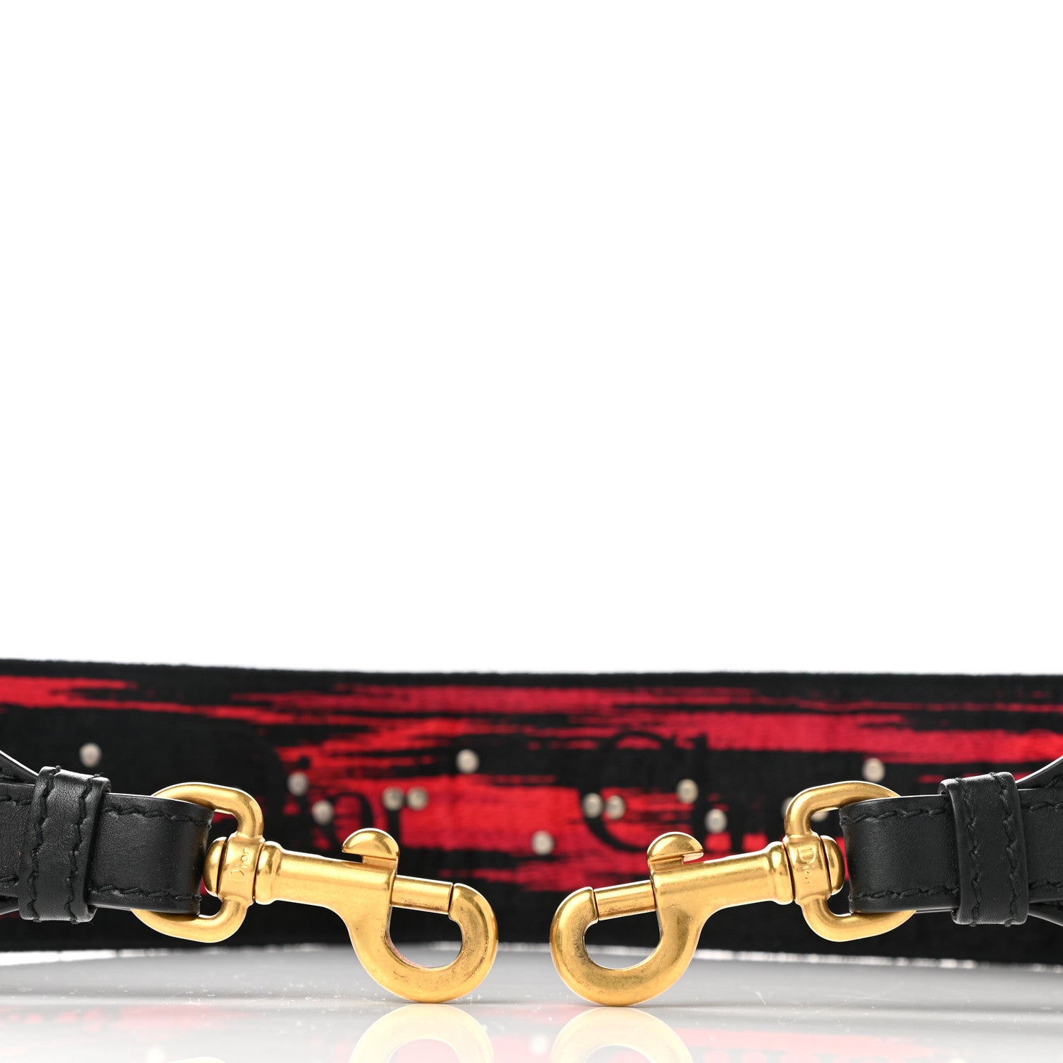 Christian Dior Canvas Embroidered Studded Checkered Embroidered Shoulder Strap Red Black 3 of 4