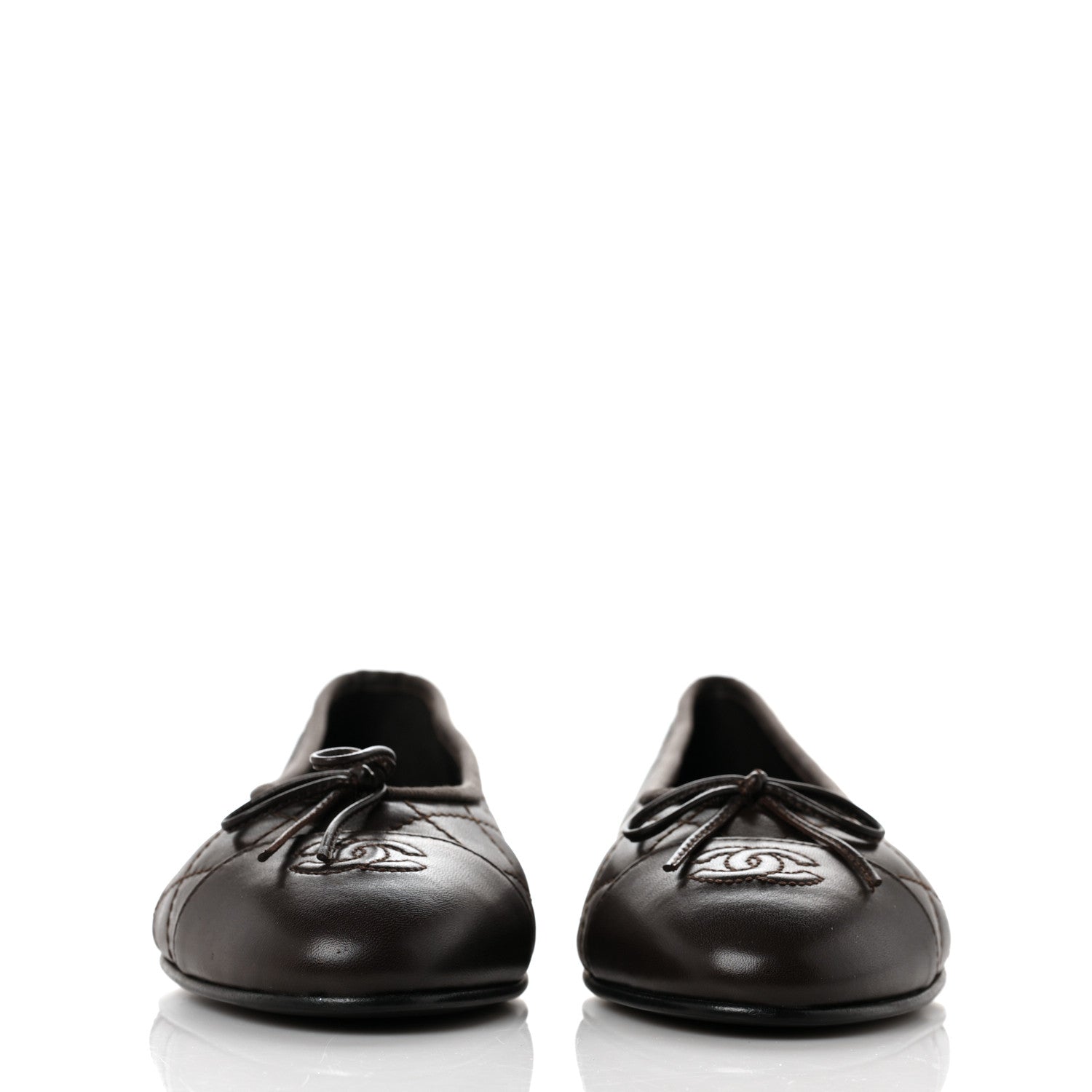 Chanel Lambskin Quilted Cap Toe Ballerina Flats 40 Dark Brown 2 of 9