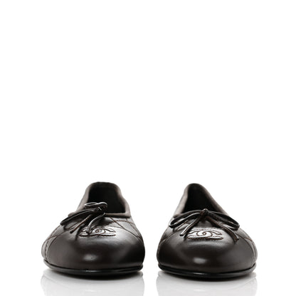 Chanel Lambskin Quilted Cap Toe Ballerina Flats 40 Dark Brown 2 of 9